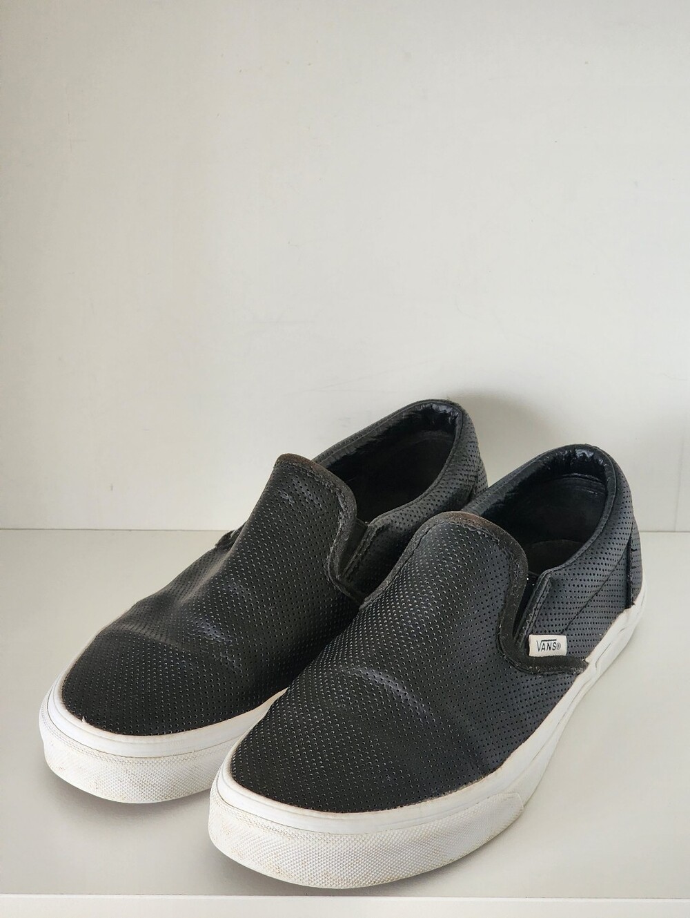 Vans Black Perforated Leather Classic Skater Slip Ons